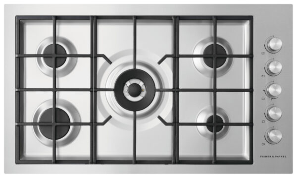 F&P 90cm FLUSH FIT GAS ON STEEL HOB - NG - Brushed S/S