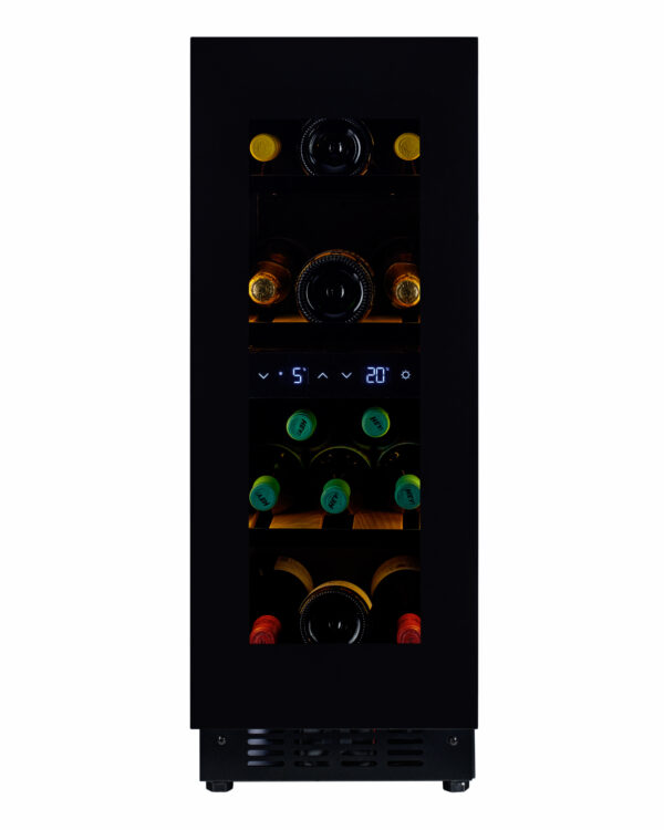 KA-W18D-BH 30cm Dual Zone Wine Cabinet - Black Glass