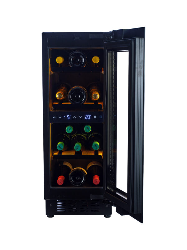KA-W18B-TO 30cm Dual Zone Wine Cabinet - Black Glass - Image 2