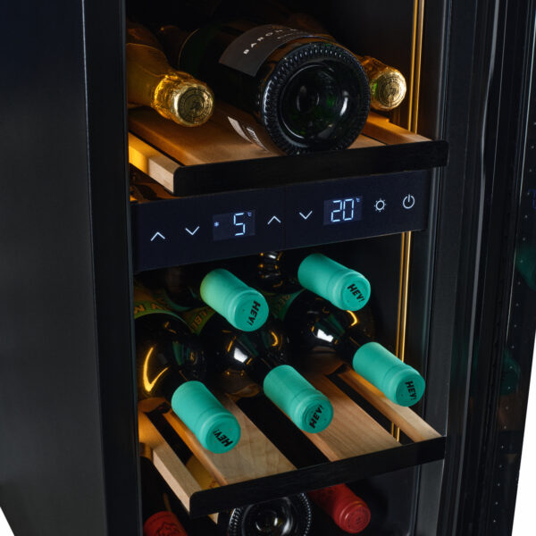 KA-W18B-TO 30cm Dual Zone Wine Cabinet - Black Glass - Image 3
