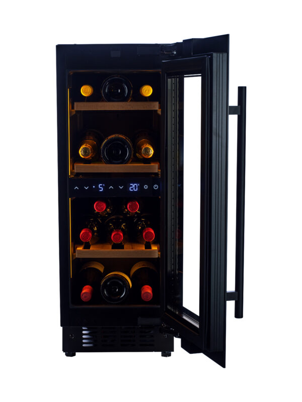 KA-W18D-BH 30cm Dual Zone Wine Cabinet - Black Glass - Image 2