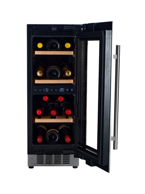 KA-W18D-BH 30cm Dual Zone Wine Cabinet - Black Glass - Image 3