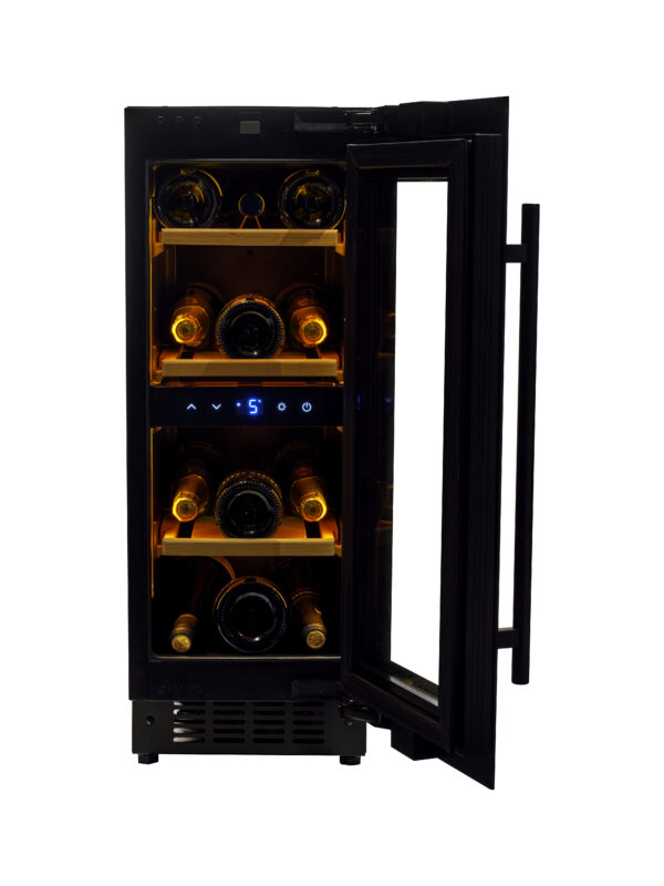 KA-W18S-BH 30cm Single Zone Wine Cabinet - Black Glass - Image 2