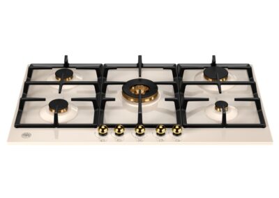 BERTAZZONI Heritage Series - 90cm Gas Hob with Central Dual Wok - Ivory / Gold