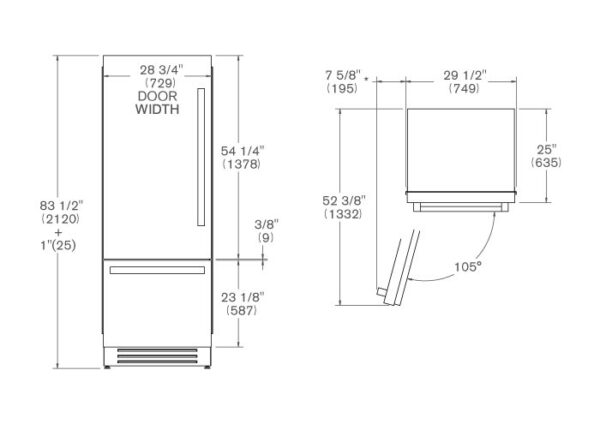 BERTAZZONI 75cm BUILT-IN FRIDGE FREEZER - LH - Stainless Steel - Image 8